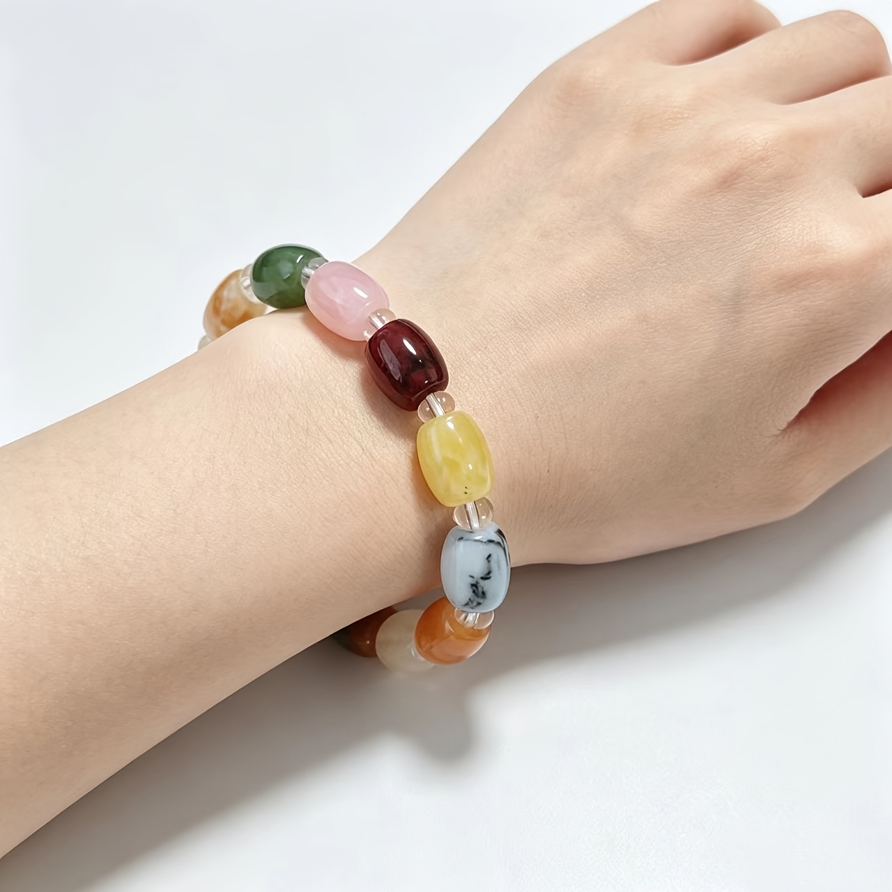 Multi-Color Texture Mixed Elastic Bracelet, Imitation Agate